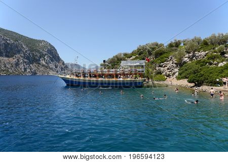 view of Camellia island in Hisaronu Bay, Aegean sea, Turkey