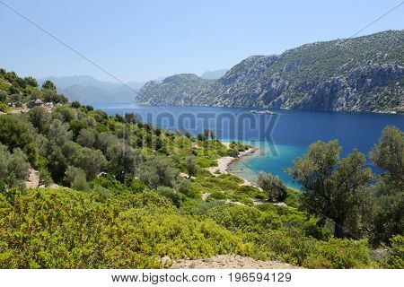 view of Camellia island in Hisaronu Bay, Aegean sea, Turkey