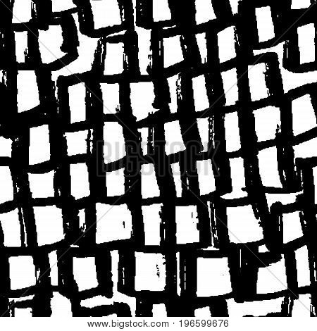 Abstract geometric seamless hand drawn pattern. Monochrome brush painted background.Modern grunge texture.