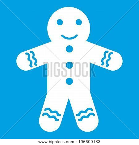 Gingerbread man icon white isolated on blue background vector illustration