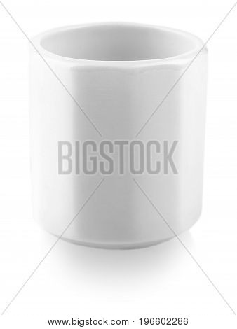 food concept - white ceramic cup for sake (ochoko choko) on white background