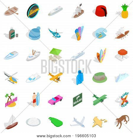 Miami beach icons set. Isometric style of 36 miami beach vector icons for web isolated on white background