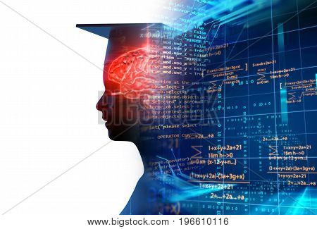 3D Rendering Of Virtual Human Silhouette On Technology Background Illustration