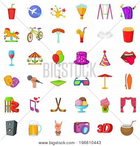 Amusement park icons set. Cartoon style of 36 amusement park vector icons for web isolated on white background