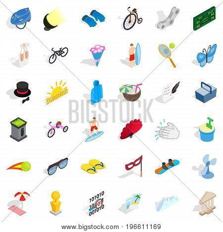 Summer amusement icons set. Isometric style of 36 summer amusement vector icons for web isolated on white background