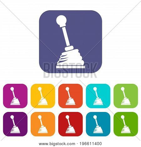 Gear stick icons set vector illustration in flat style in colors red, blue, green, and other