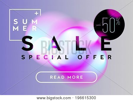 Summer Sale Horizontal Banner Design. Abstract Gradient Blurs with Soft Pastel Colors. Trendy Vibrant Fluid Bubbles. Vector Advertising Template for Cloth Shop Online Store Web Banner PosterFlyer.