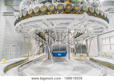 Yamakata, Japan - February 7, 2017: Rope-way in winter at Zao ski moutain, Yamagata Japan