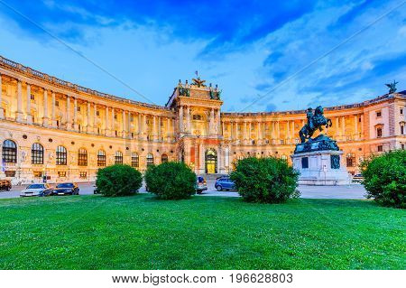 Vienna Austria. Hofburg Imperial Palace at twilight.