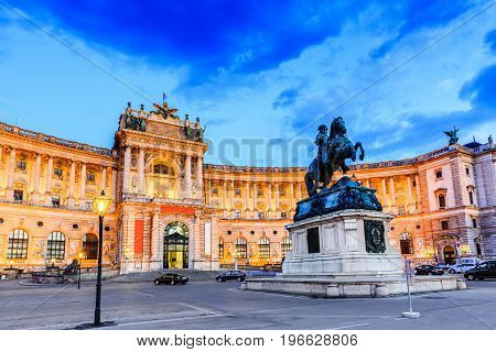 Vienna Austria. Hofburg Imperial Palace at twilight.