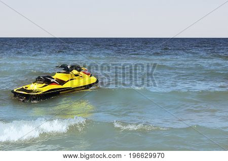 Yellow Jet ski on the beach, mock up