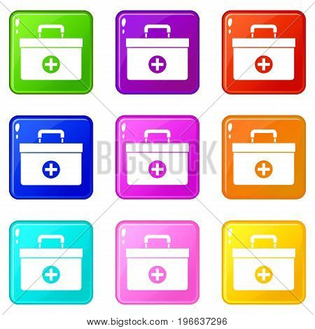 Medicine chest icons of 9 color set isolated vector illustration