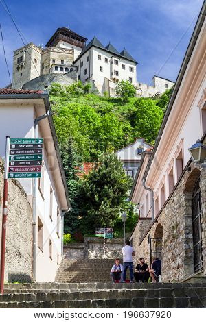TRENCIN SLOVAKIA - MAY 13: Castle in city Trencin on May 13 2017 in Trencin
