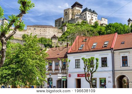 TRENCIN SLOVAKIA - MAY 13: Castle in city Trencin on May 13 2017 in Trencin