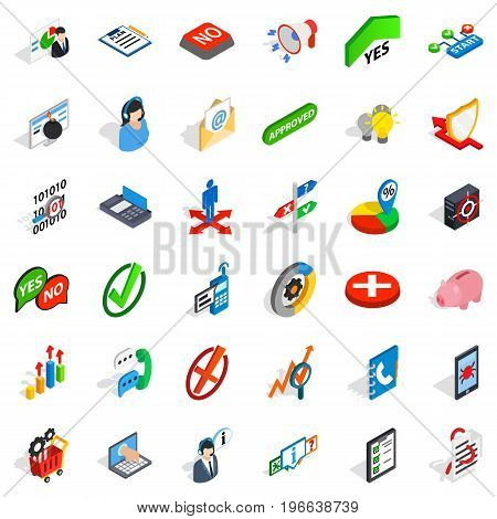 Business statistics icons set. Isometric style of 36 business statistics vector icons for web isolated on white background