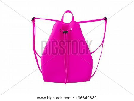 Pink silicone backpack isolated on white background.