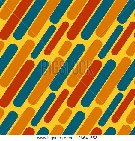 Red blue orange ovals on a yellow background. Geometric seamless pattern