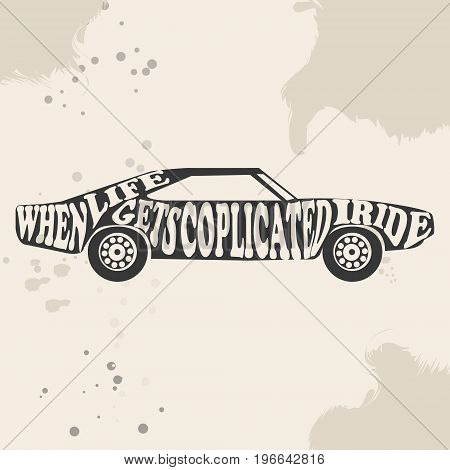 Vintage American Muscle Car Vector Silhouette. old school car. Muscle car. Print for poster or t-shirt.