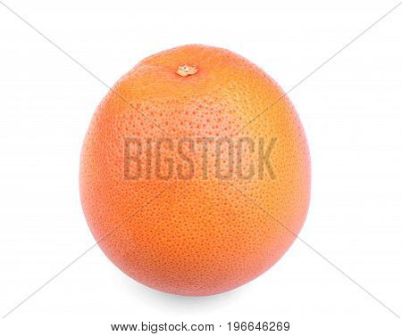 A whole single tropical grapefruit isolated over the white background. A close-up of a healthful and natural red grapefruit. Sour and bitter refreshing summer fruits.