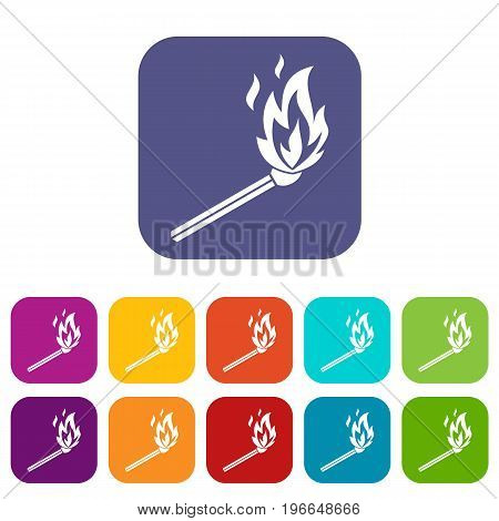 Match flame icons set vector illustration in flat style in colors red, blue, green, and other