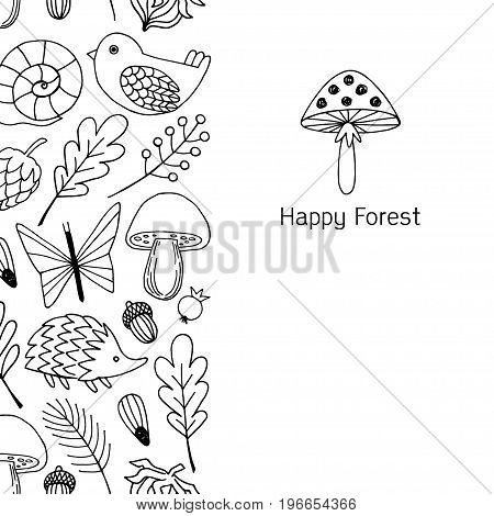 Forest  vector illustration vertical banner.  Forest animals card.