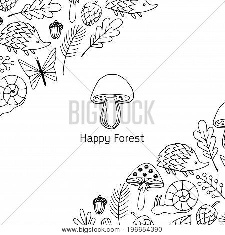 Forest  vector illustration vertical banner.  Forest animals card.