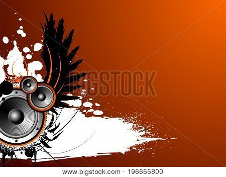 Vector Music Illustration With Wing And Blot On Red Beckground