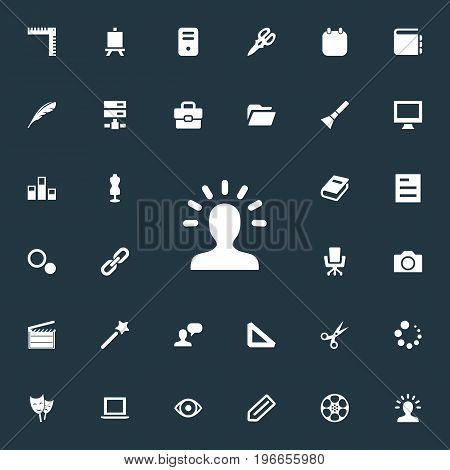 Elements Colums Graph, Action, Poetry And Other Synonyms Reel, Encyclopedia And Man.  Vector Illustration Set Of Simple Icon Icons.