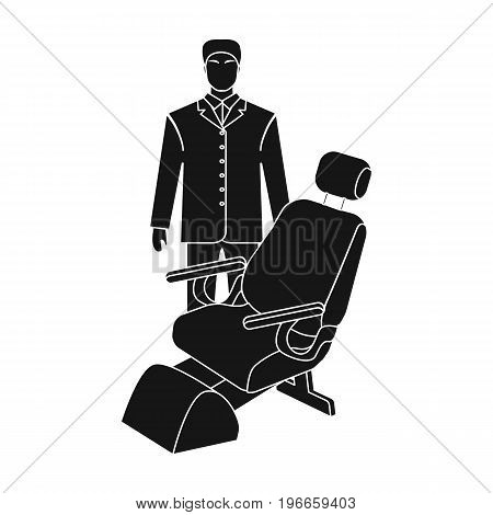 The doctor is a dentist in a white dressing gown in the office next to the chair. Medicine single icon in black style vector symbol stock illustration .