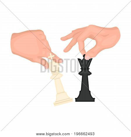 Hands holding chess pieces. Chess single icon in cartoon style vector symbol stock illustration .