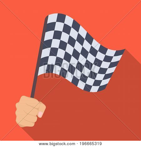 A racing, starting and finishing fluttering flag in his hand. Checkered flag single icon in flat style vector symbol stock illustration .