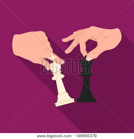 Hands holding chess pieces. Chess single icon in flat style vector symbol stock illustration .