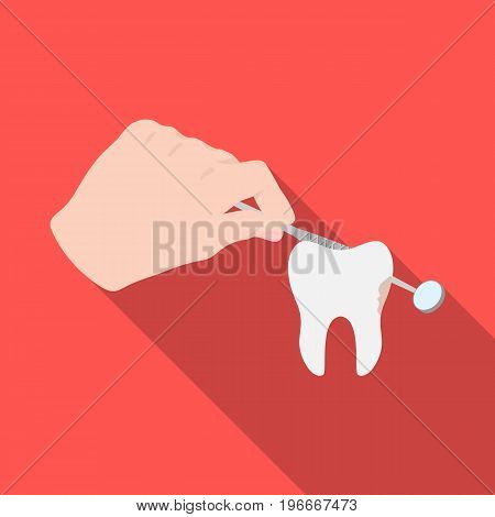 Manipulation, gesture of the hand of the dentist with the instrument over the damaged tooth. Stomatology single icon in flat style vector symbol stock illustration .