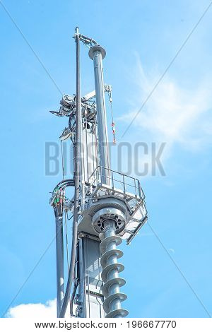 View upwards to work-over and Hydraulic drilling rig