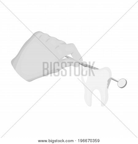 Manipulation, gesture of the hand of the dentist with the instrument over the damaged tooth. Stomatology single icon in monochrome style vector symbol stock illustration .