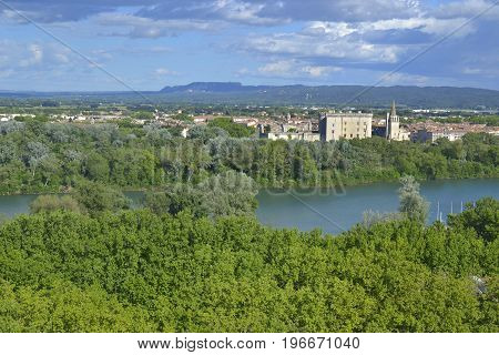 King Rene's castle and Tarascon city view from the opposite bank of Rhone river France