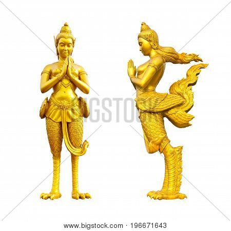 kinnaree is thai angel, a mythology figure, is watching the temple in the Grand Palace Bangkok Thailand