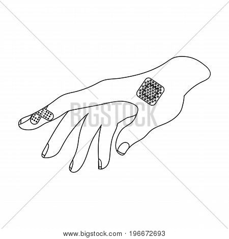 Bactericidal plaster on the arm. Medicine single icon in outline style vector symbol stock illustration .