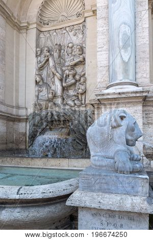 ROME, ITALY - JUNE 22, 2017: Amazing view of Fountain of Moses (Fountain Acqua Felice) in city of Rome, Italy