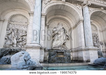 ROME, ITALY - JUNE 22, 2017: Amazing view of Fountain of Moses (Fountain Acqua Felice) in city of Rome, Italy