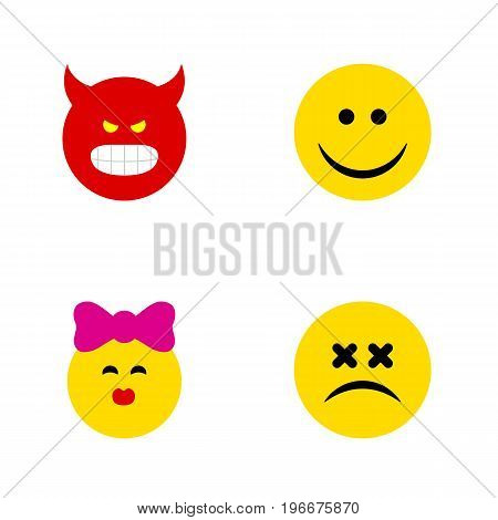 Flat Icon Face Set Of Cross-Eyed Face, Joy, Pouting And Other Vector Objects