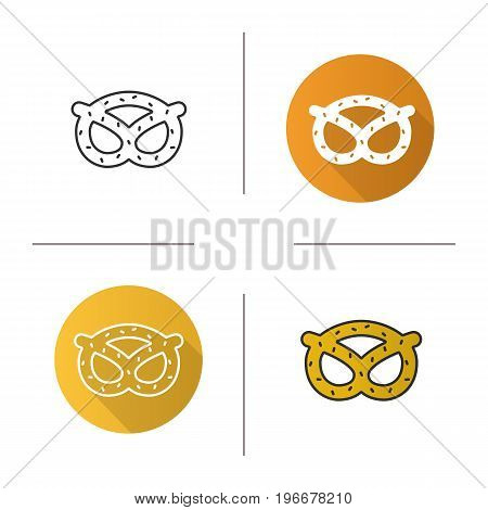 Brezel icon. Flat design, linear and color styles. Pretzel. Isolated vector illustrations