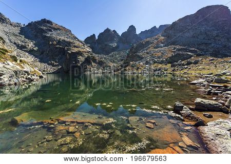 Amazing landscape of The Scary lake and Kupens peaks, Rila Mountain, Bulgaria