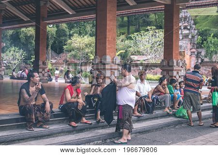 BALI, INDONESIA - MAY 5, 2017: Holy Spring Water Tirta Empul Hindu Temple , Bali