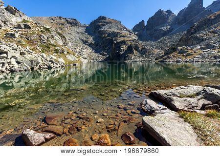 Amazing landscape of The Scary lake and Kupens peaks, Rila Mountain, Bulgaria