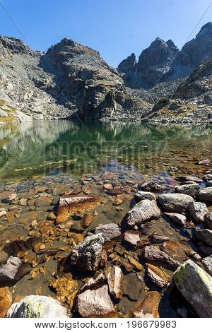 Amazing landscape of The Scary lake and Kupens peaks, Rila Mountain, Bulgaria