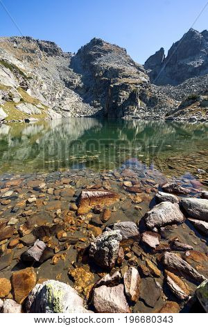 Amazing landscape of The Scary lake and Kupens peaks, Rila Mountain, Bulgaria