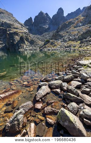 Amazing landscape of The Scary lake and Kupens peaks, Rila Mountain, Bulgaria