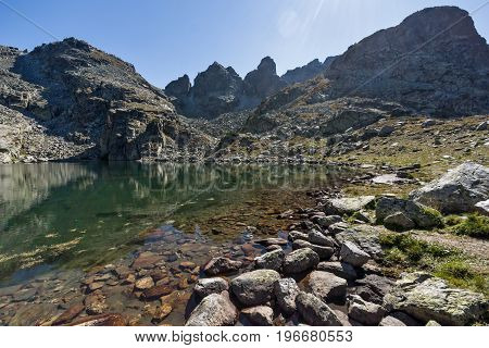 Amazing landscape of The Scary lake and Kupens peaks, Rila Mountain, Bulgaria