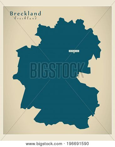 Modern Map - Breckland District Of Norfolk England Uk Illustration